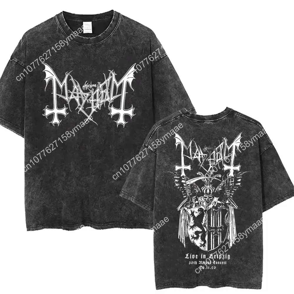 T-shirt vintage lavata Mayhem L'alba dei cuori neri Live in Leipzig T-shirt Uomo Donna Donna Morte Black Metal Rock T-sh