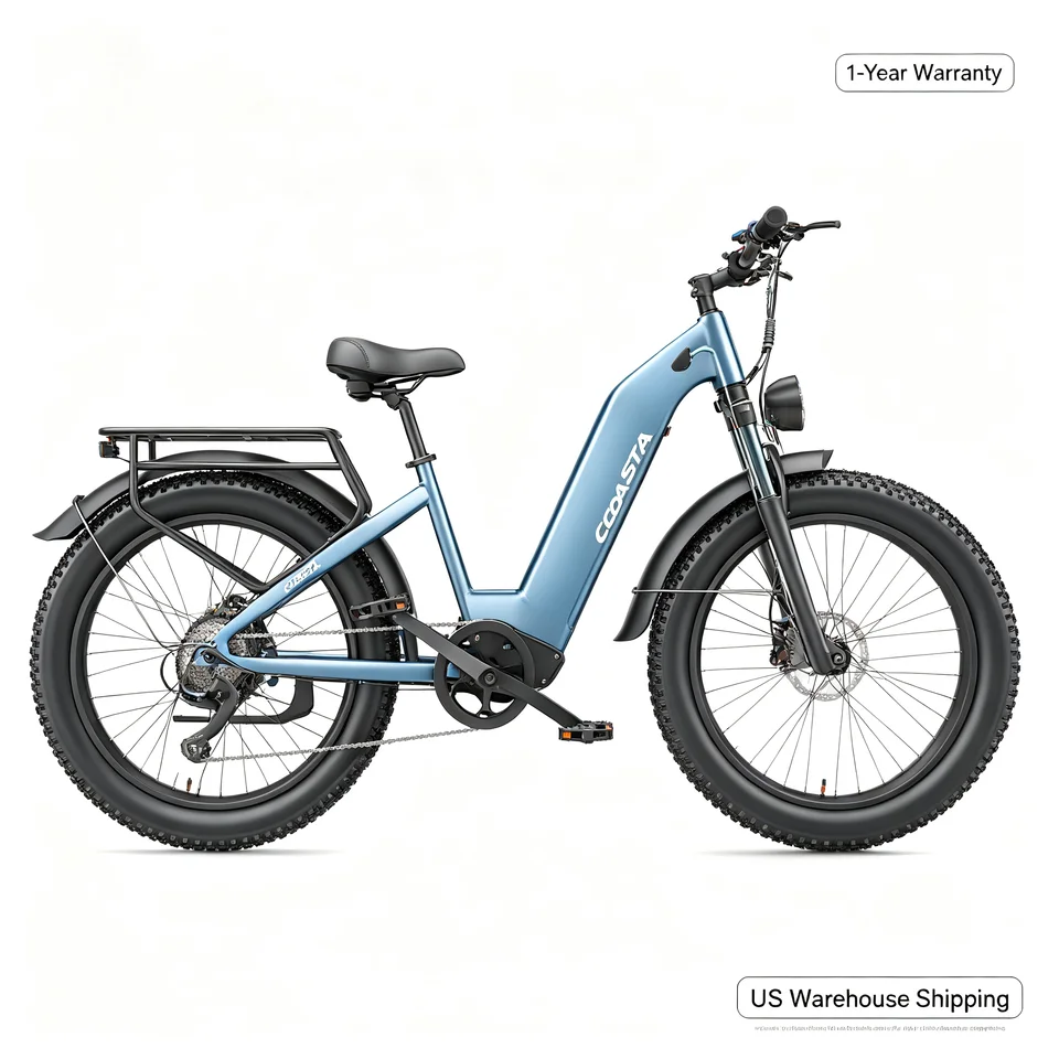 COASTA CT2 26 Inch Dual‑Drive Snow Fat Tire Electric Bike for Adult 155‑190cm Rider,6000W Motor,52V 25Ah Battery,65KM Max Range,Hydraulic Oil Brake,Shimano 7‑Speed,Adjustable Front Fork,IP54 Waterproof,Max Load 180KG,APP&LED Display,UN38.3 UL Certified image 1