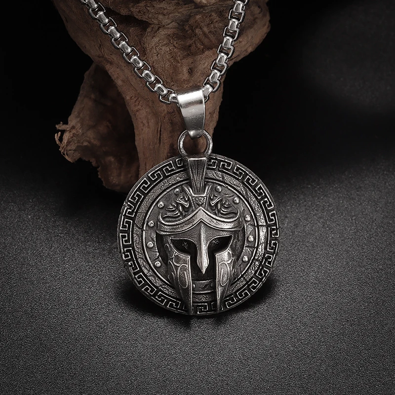 Ancient Greek Spartan Warrior Helmet Warrior Pendant Necklace for Men Personalized Punk Amulet Jewelry Gift