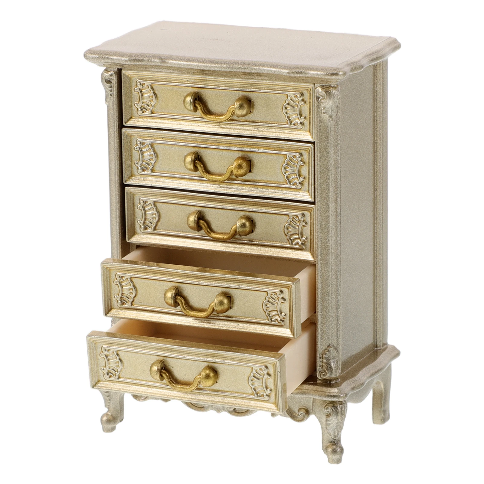 

1:12 Scale Miniature Dollhouse Dresser Vintage Plastic Bedroom Furniture Pretend Play Decorative Cabinet Storage Realistic Mini