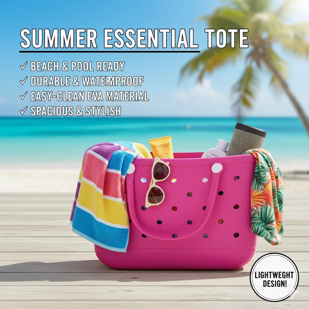 

Extra Large EVA Beach Bag For Summer Travel Women’s Tote Bag With Holes Lightweight & Washable Beach Basket Handbag Shoulder Bag