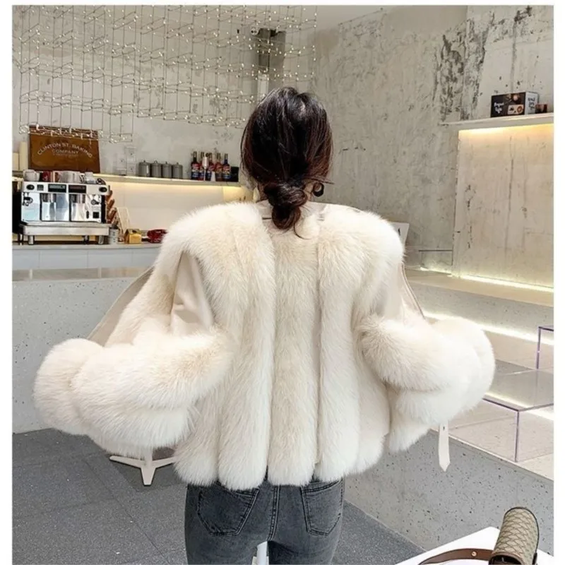 Winter Women's PU Fox Fur Vest with Sheepskin Collar Motorcycle Gilet Biker Jacket Waistcoat Female Man-Made Fur Vest Coats