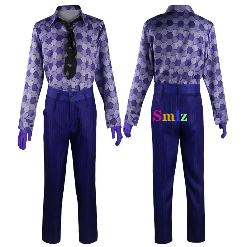 Heath Ledger Cosplay Suit Halloween Men Movie Knight Joker Costume Purple Jacket Trench Vest Pants Full sets