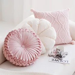 Pink White Cushion Cover 45x45cm Pillow Cover Modern Simple Knitted Tassel Round Home Decoration Living Room Bedroom Chair Couch