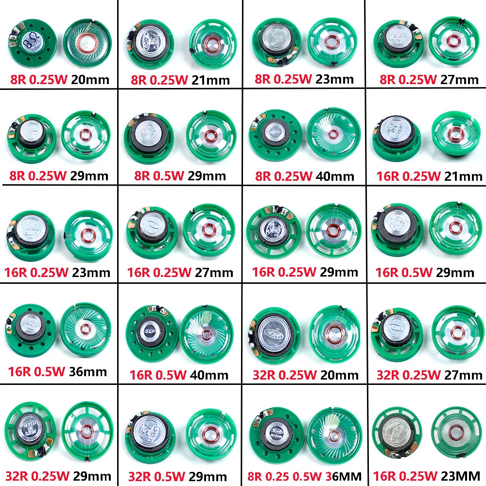 2szt. 8/16/32Ohm Ohm 0.25W 0.5W Głośnik tubowy 8R 16R 32R 20mm 21mm 23mm 27mm 29mm 36mm 40mm Średnica Głośnik głośny