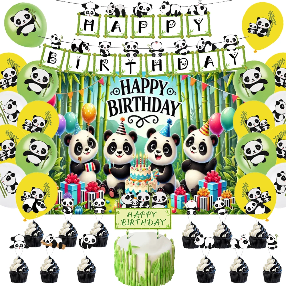 

Cute Panda Birthday Party Decorations Latex Balloons Set Animal Backdrop Baby Shower Supplies Photography Background Kid Gifts