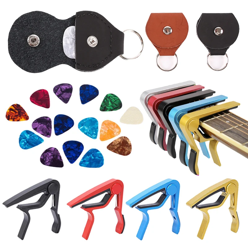 Guitar Accessories PU Material Guitar Pick Bag Alloy Capo Metal Tuning Clip Random Pick Folk Guitar Stringed Instrument TMZ