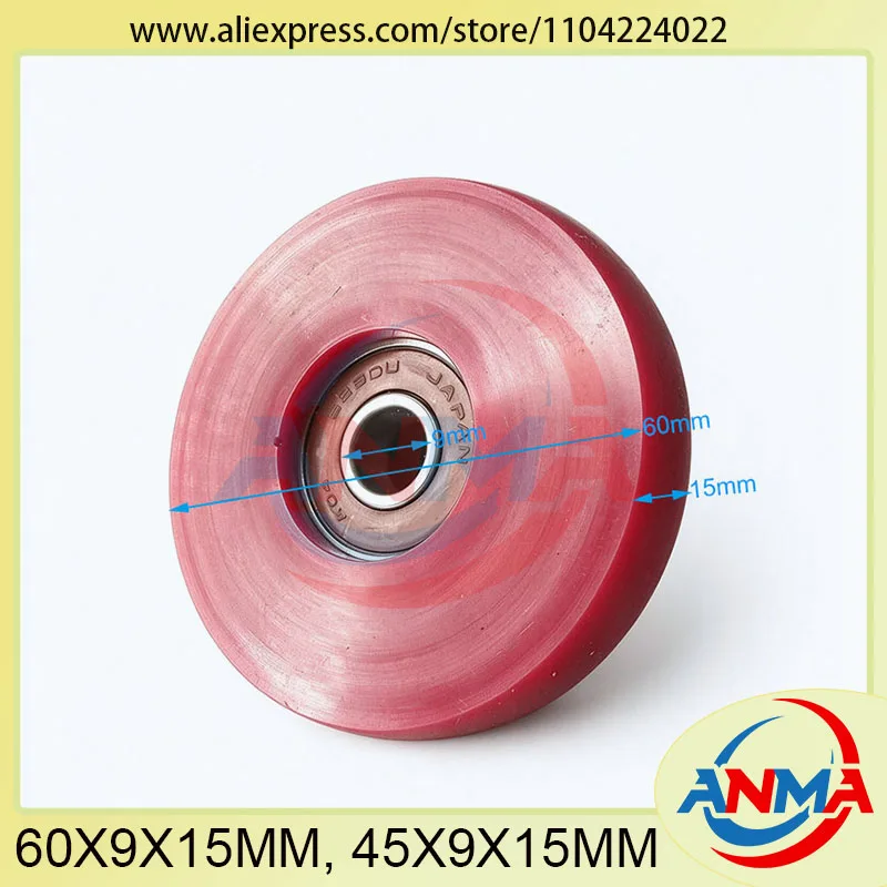 2Pieces Man Roland R700 Feeder Paper Press Wheel Red PU Rubber Roller With Bearing For Roland Offset Printing Machine Spare Part