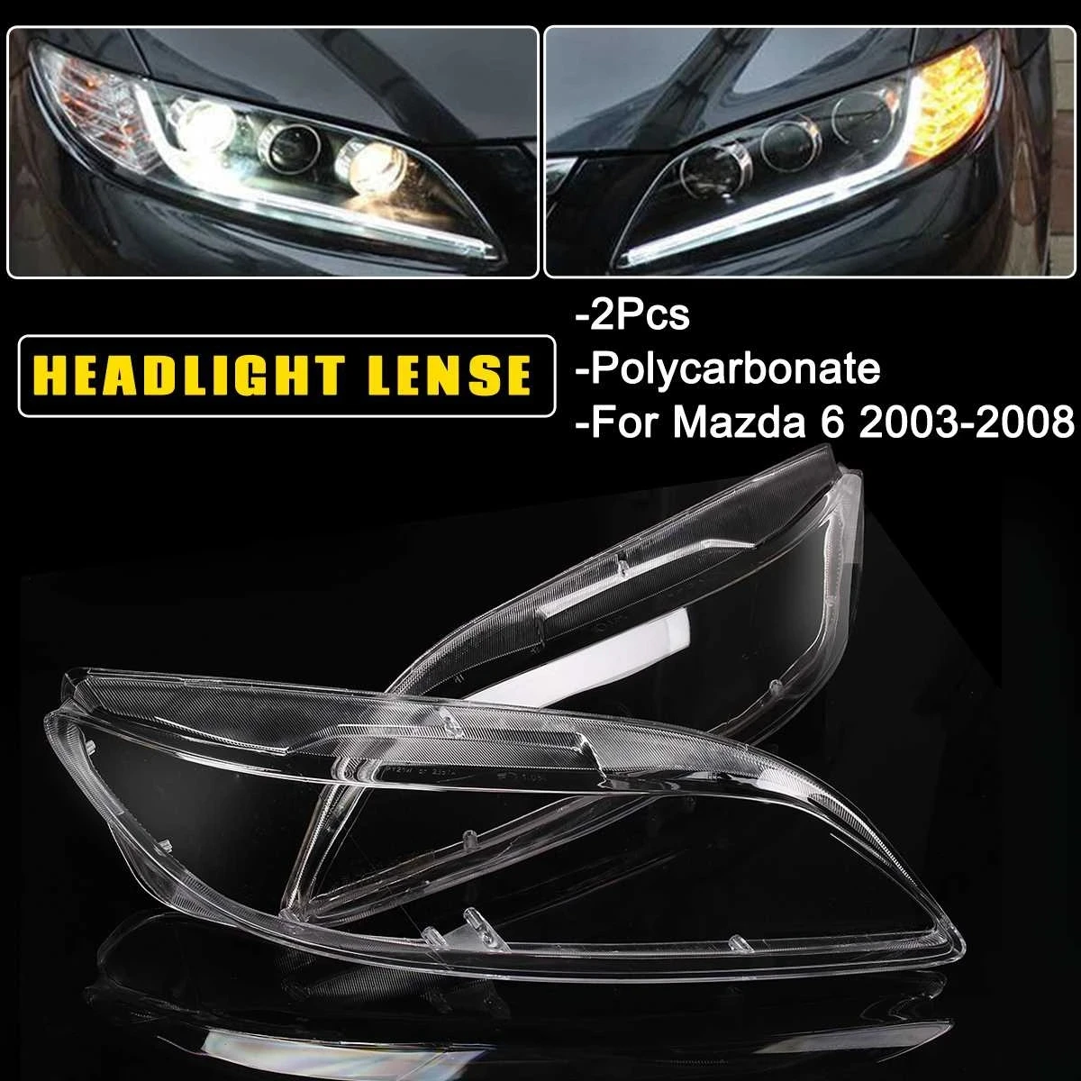 

Left+Right Side Car Front Headlight Lens Cover For Mazda 6 2003 2004 2005 2006-2015 Clear Headlamp Shell Transparent Lampshade