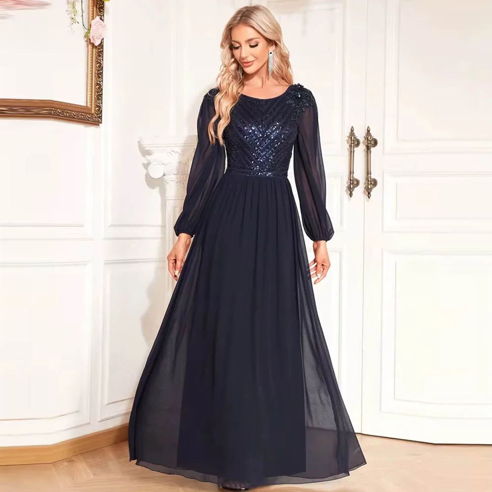 

Customized Luxury Mother of Bride Dresses Arabia Long Sleeve Sequins Female Guests Cocktail Wedding Party Dresses