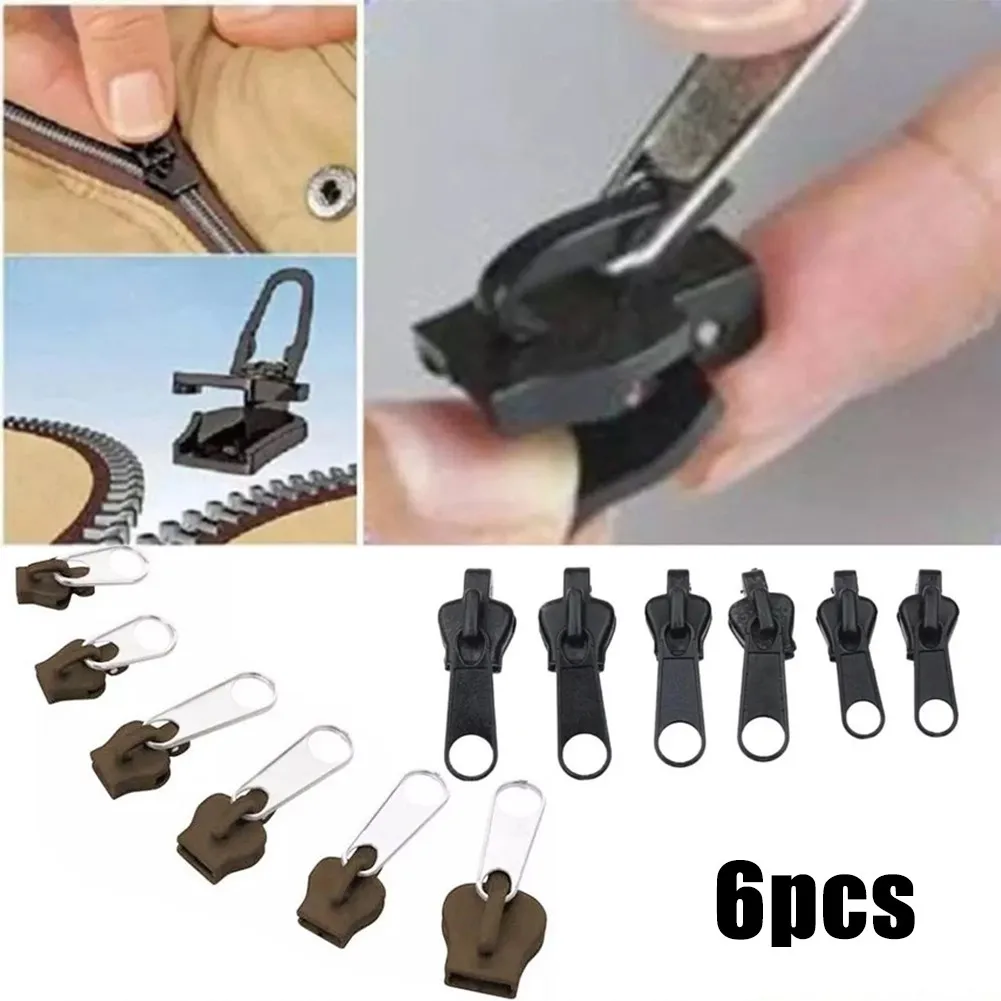 6pcs Pull Lock Repair Kit Zip Sliders Spirals Instant Sewing Plastic Metal Zips Repair Split Pull Lock Tracks Broken Sliders Fix