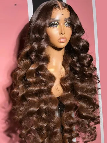 Pelucas delanteras de encaje 13x6 de color marrón Chocolate ondulado, cabello humano prearrancado, cabello virgen brasileño marrón, peluca Frontal HD 13x4 de densidad 230