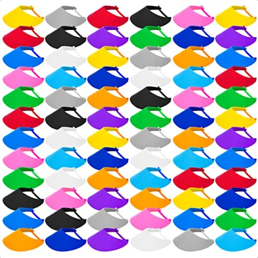 

72 Pcs Summer Adjustable Foam Visors with Coil Bands 12 Assorted Colors Elastic Sun Protection Hat Golf Party plies Bulk Party