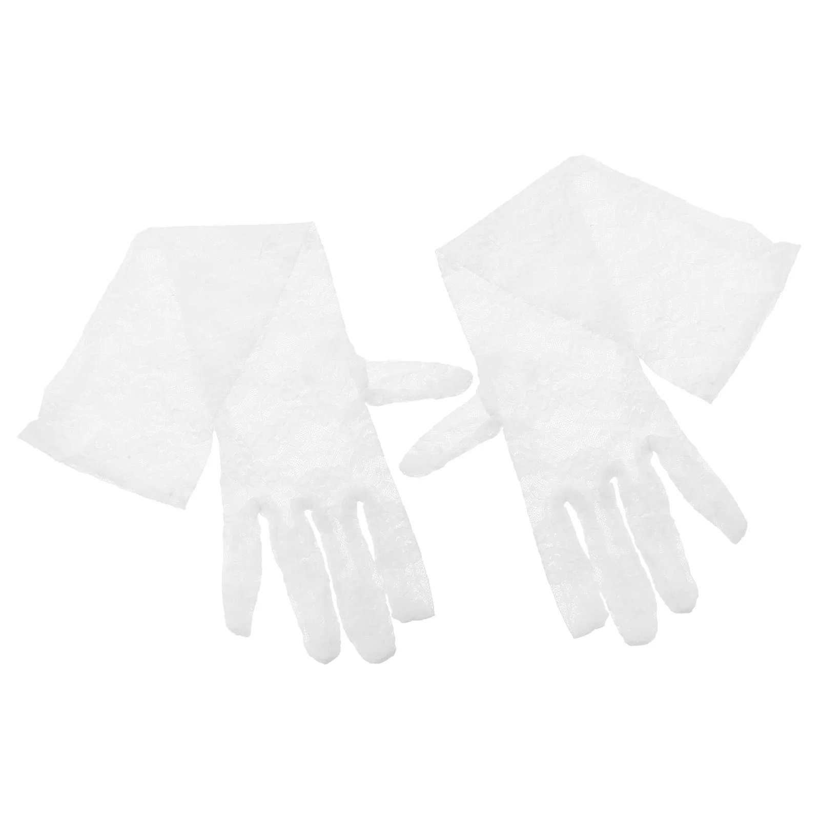 

1 Pair White Lace Gloves Women: Floral Long Fingerless Bridal Prom Evening Party Tea Dinner Formal Wear Accessory Functional