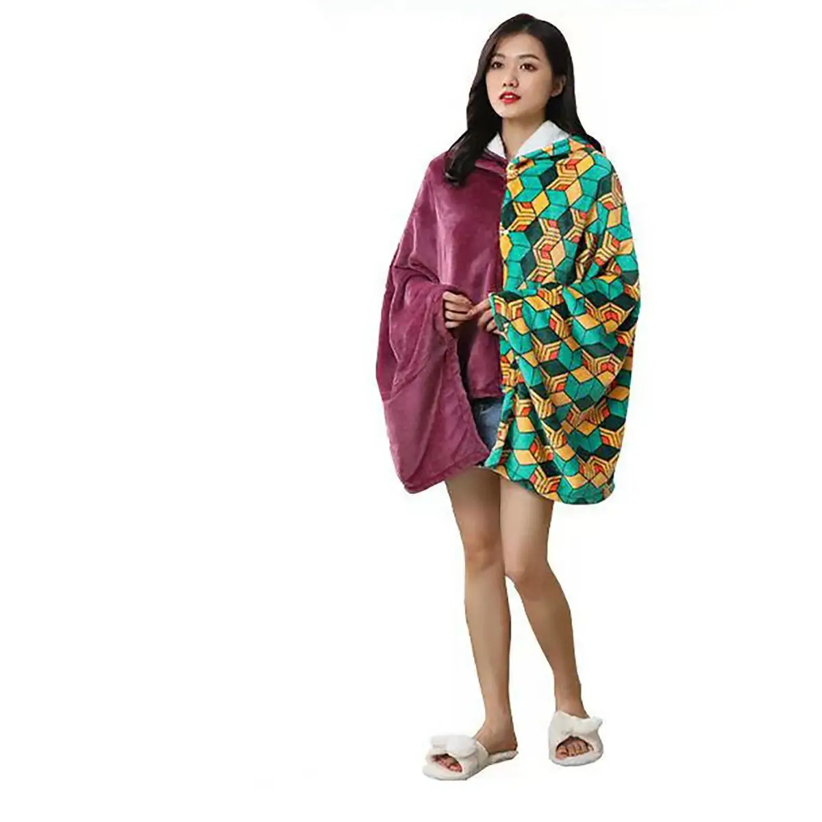 

Yaiba Blanket Cloak Cosplay Costume Anime Flannel Blanket Hoodie Shawl Demon Slayer Kimetsu No Kamado Nezuko Agatsuma Zenitsu