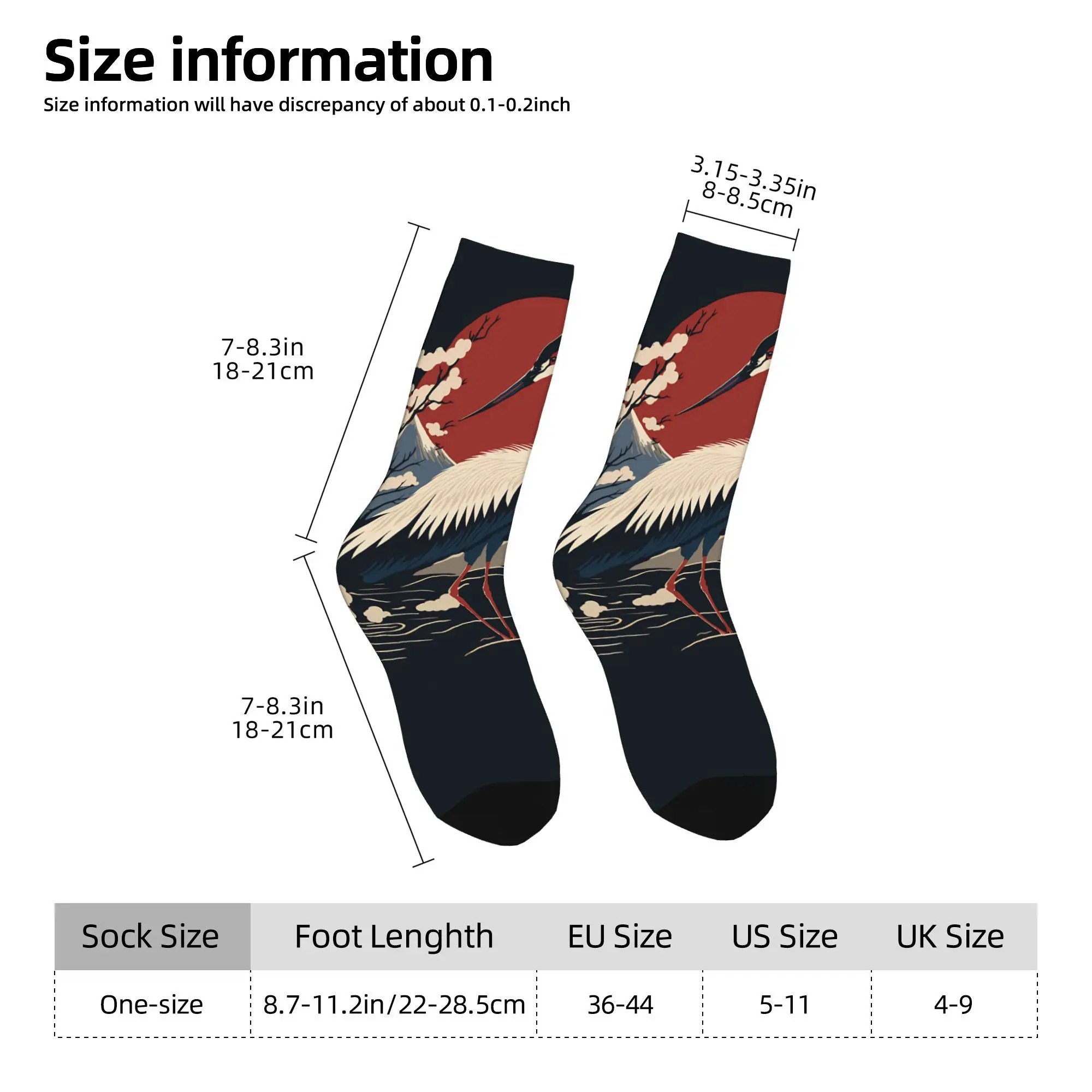 1pc Crane Bird Poster Printed Men's Socks  Novelty Hip Hop Harajuku Pattern Crew Sock Casual Gift