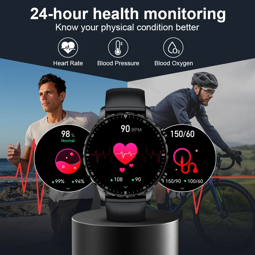 Nowe inteligentne zegarki Bluetooth mężczyźni połączenia HD wodoodporna 100 + sportowa bransoletka fitness pogoda Smartwatch dla telefonu Oppo Huawei Xiaomi