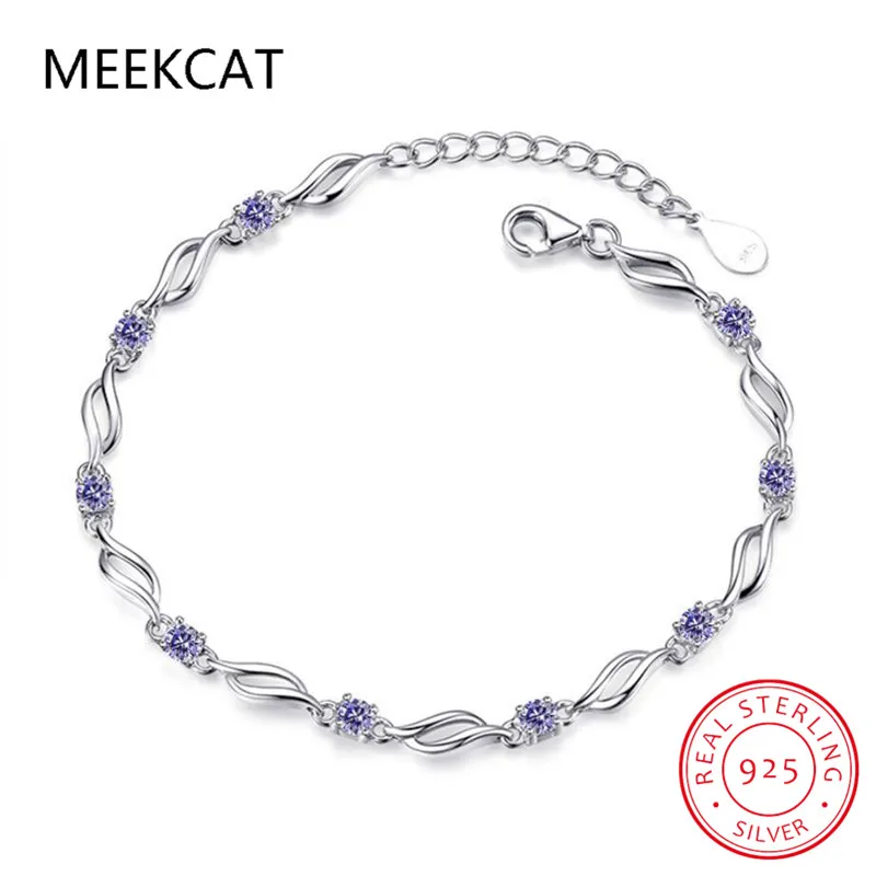 

925 sterling silver jewelry bracelet high quality retro fashion woman purple crystal four prong DIY bracelet length 20.5CM