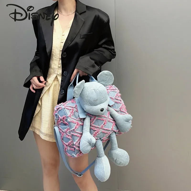 Disney-Bolso cruzado de Mickey para hombre y mujer, bandolera de tela vaquera de alta calidad, gran capacidad de almacenamiento, a la moda, novedad