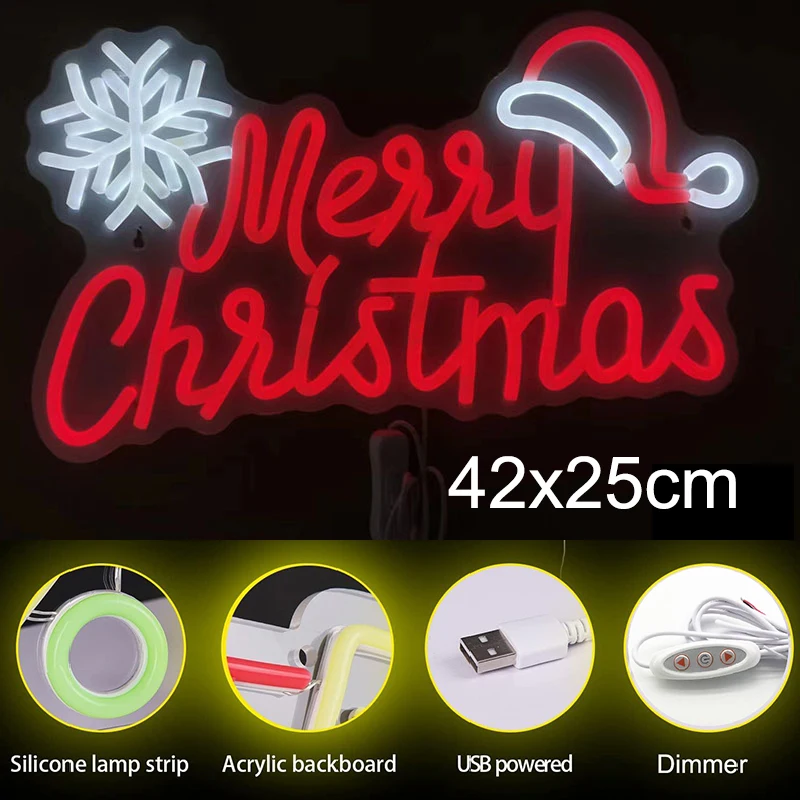 

Merry Christmas Neon Sign Lights LED Xmas Letter Signs Wall Lamp Dimmable Custom Decor Christmas Bar Club Party Room Festival