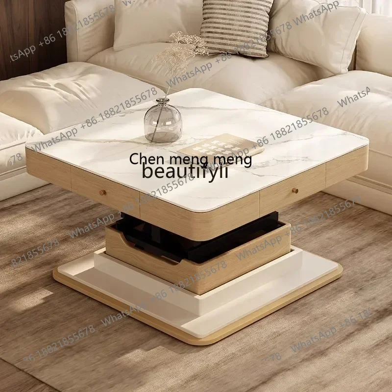 

32 Coffee table mahjong table rock slab dining table integrated household lifting multi-function solid wood simple