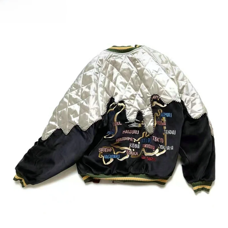 2aw Kapital Hitian Hehong Velvet Patchwork Quilted Yokosuka Embroidery Map Long sleeve Jacket