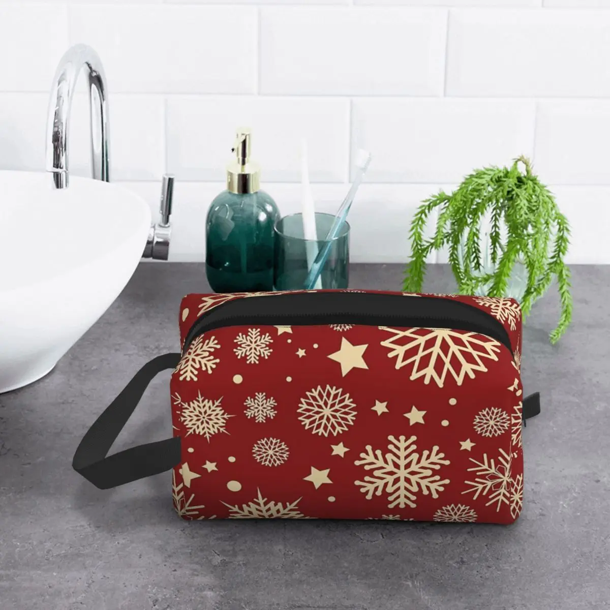 

Косметичка с узором в виде рождественских снежинок, органайзер для косметики, дорожный несессер, косметичка для туалетных принадлежностей, дорожный пенал для косметики
