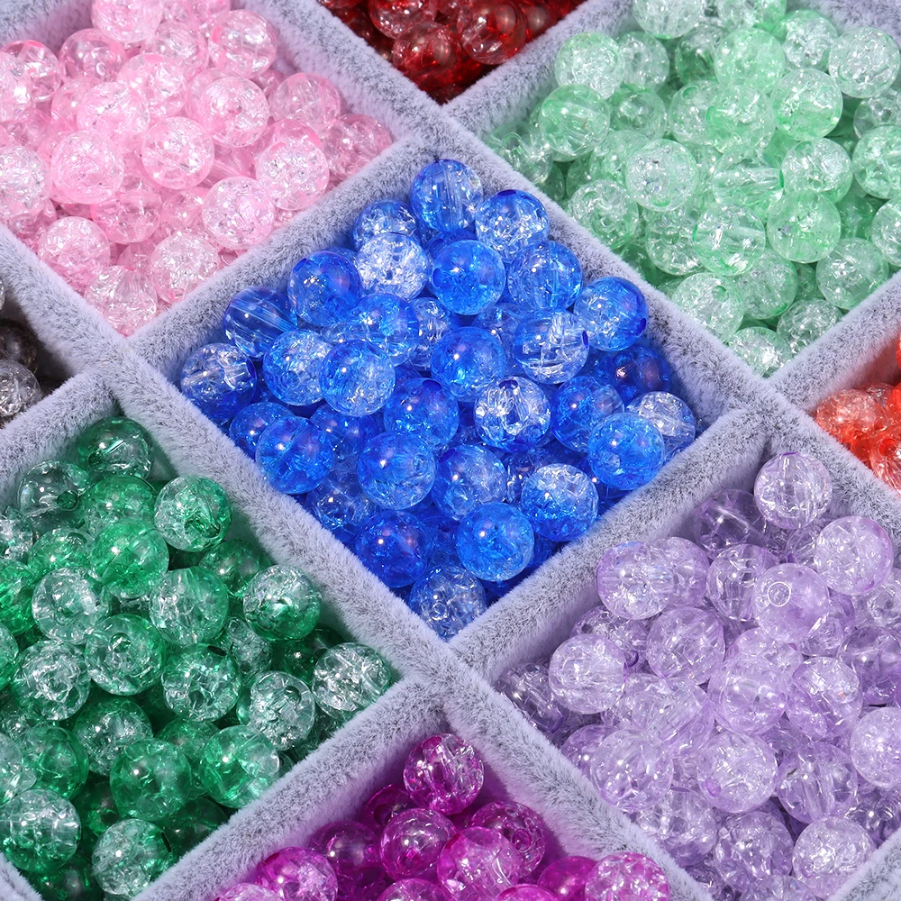 50 Stück/Los 8 10mm Bunte Rissperlen Acrylperlen Bunte Runde Lose Abstandshalterperlen für Schmuckherstellung DIY Armband Halskette – Detail 5