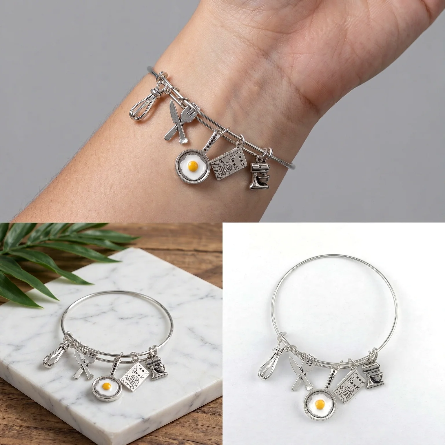 Fashion Home Cooking Mini Pan Egg Recipe Book Charm Bracelet Baker Pastry Silver Unisex Jewelry Accessories Gift New