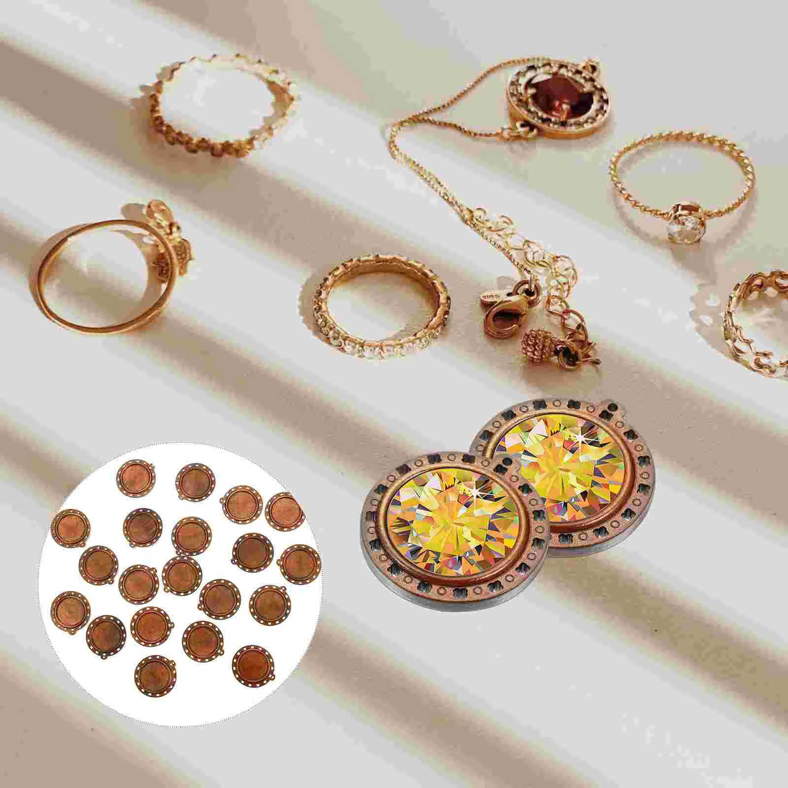 20 Pcs Wooden Gem Base Blanks Necklace Gold Beads for Bracelet Making Jewelry Circle Pendant Bezel Round DIY Material