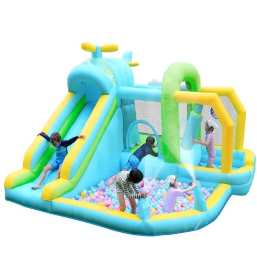 

12-in-1 Inflatable Bounce House for with Climbing Wall Splash Pool Deep Pit Water Sprinker Ball Dart Airplane Theme 550W Blower