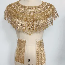 1set New sew on fashion wedding rhinestone beaded African collar necklace patches appliques for party DIY