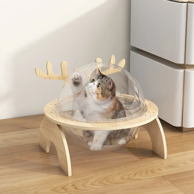 Cute Solid Wood Cat Bed Home Nest Four Seasons Universal Pet Supplies Cat Tree Apartment Climbing Frame Space Capsule Products