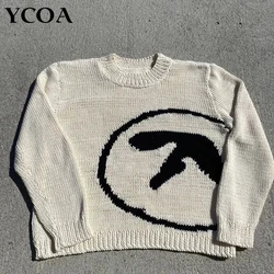 Aphex-suéter feminino de malha dupla, roupa feminina coreana, pulôver de manga comprida, malhas vintage, jumper, streetwear, Y2k, outono