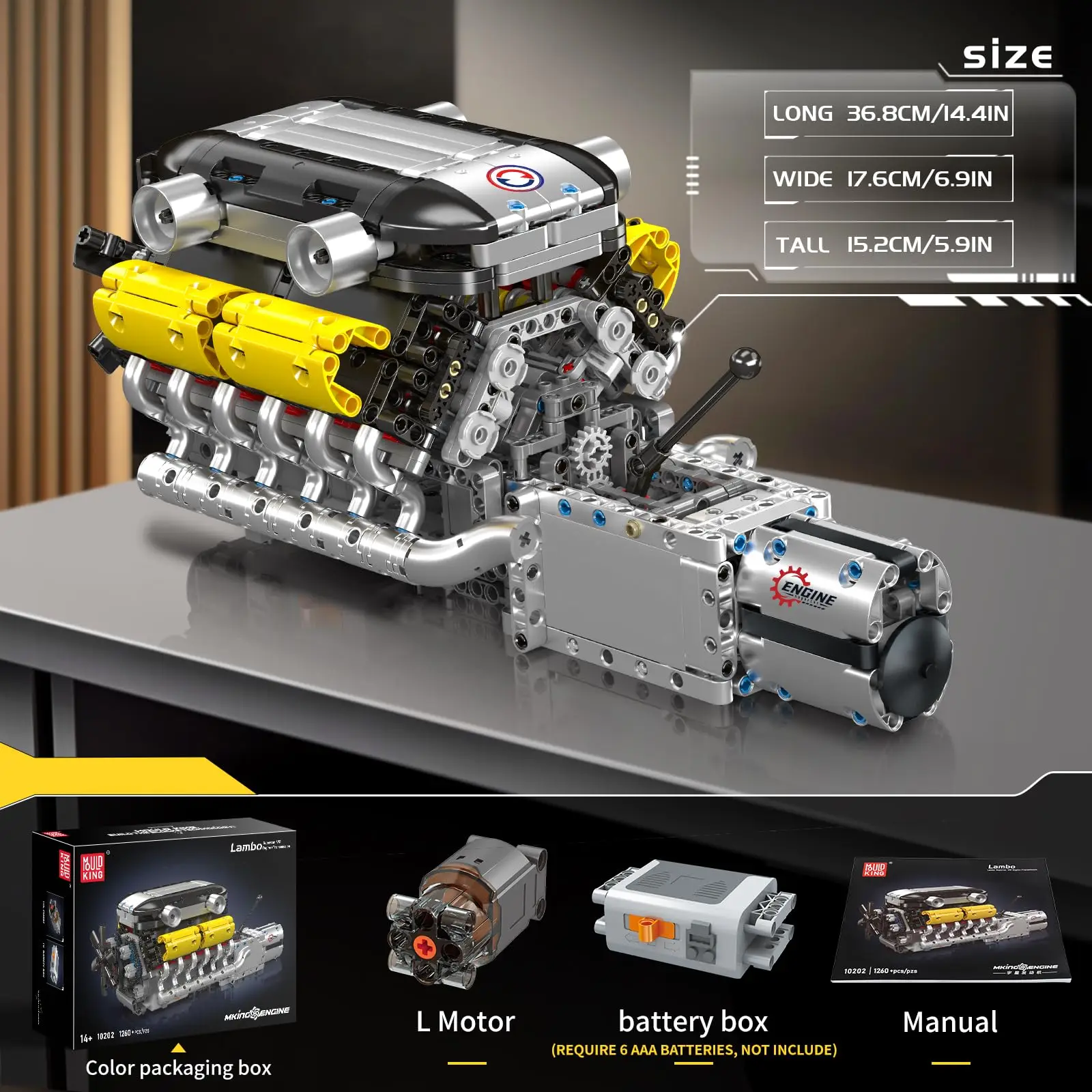 Kit de modèle de moteur V12 qui fonctionne avec votre propre moteur modèle STEM V8 pour adultes, moteur de voiture à 12 cylindres, fonctionnement d'engrenage mobile
