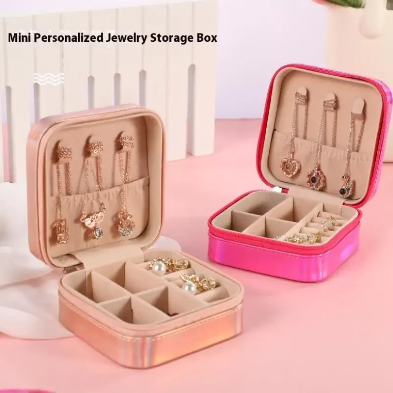 

PU Leather Jewelry Box Laser Color Multi-function Earrings Necklace Rings Storage Case Large Capacity Jewelry Holder