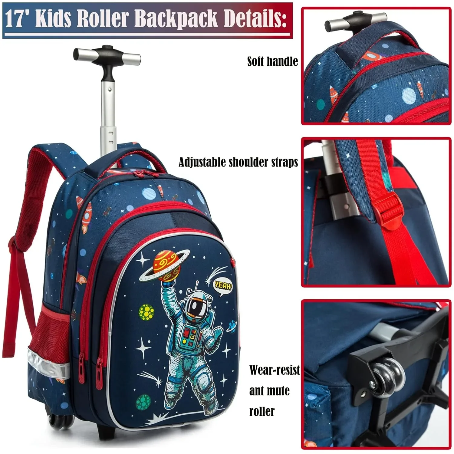 Children\'s School Bags Astronaut Rolling Backpack for Boy Kids Luggage Suitcase with Wheels Trolley Wheeled Backpacks for Travel