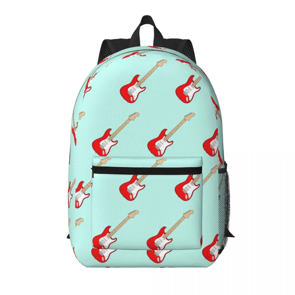 Red Cartoon Electric Guitar Student Backpack School Bag Hiking Travel Daypack for Men Women Bookbag Shoulder Bags