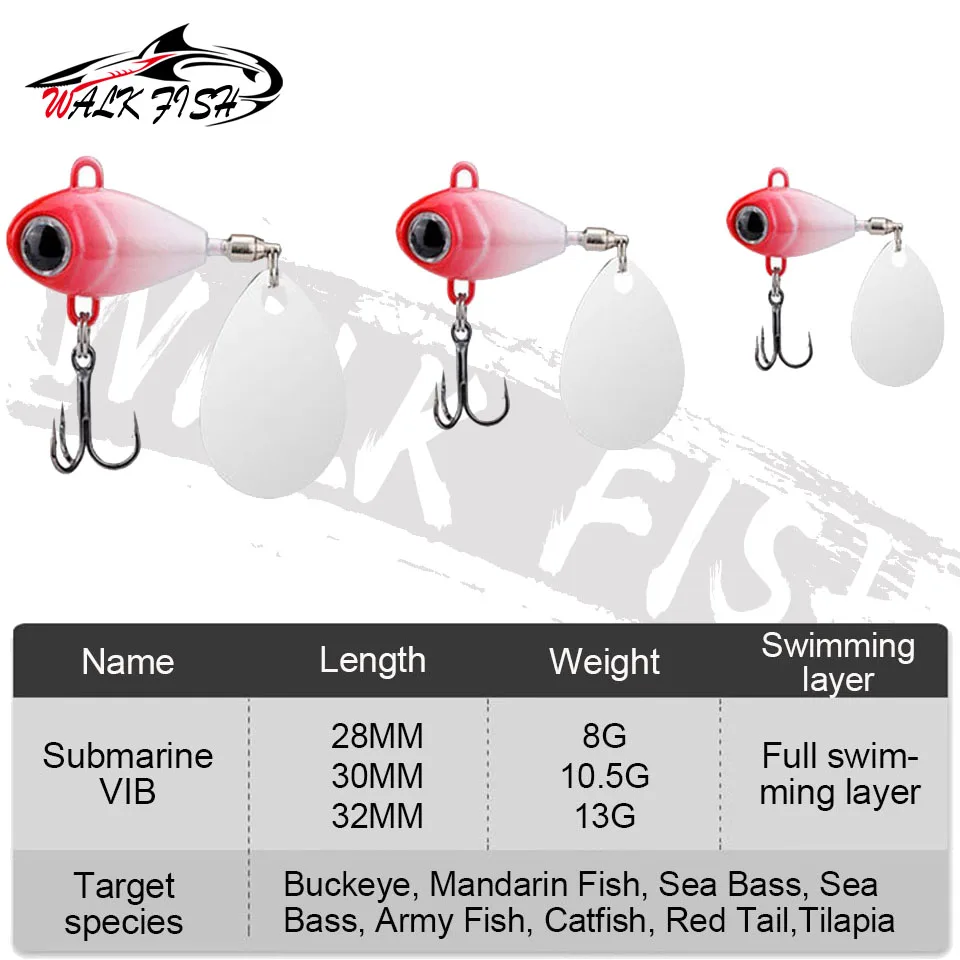 WALK FISH 8g 10.5g 13g Spinner Bait Sinking Metal Jig VIB Chatterbait Rotating Tail Vatalion Lure Fishing Bass Spoon Wobblers