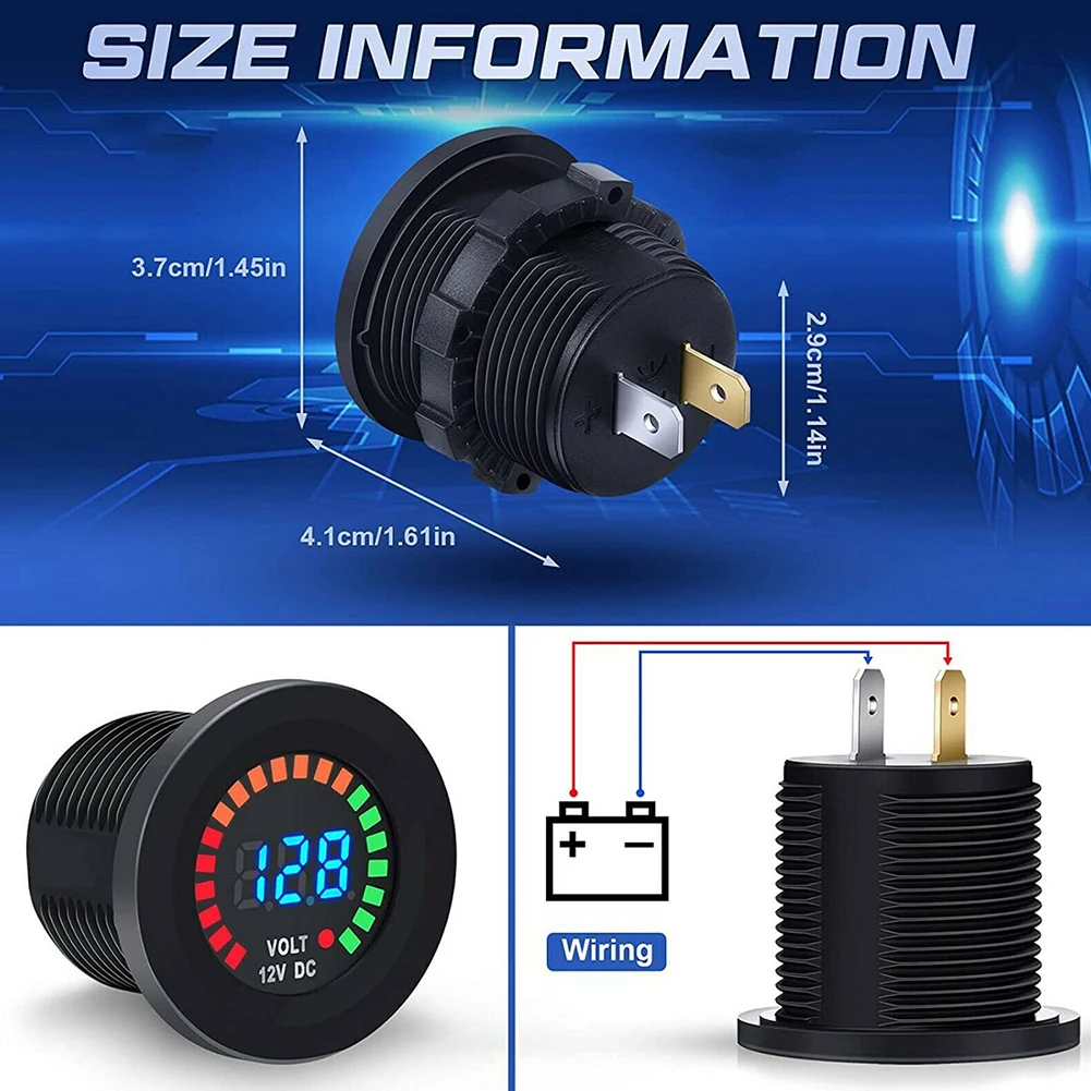 

Battery Fuel Gauge Ship Voltmeter 12V LED Boats Car Instrument For Car IP65 LED Digital Display Measuring Range 5-15V