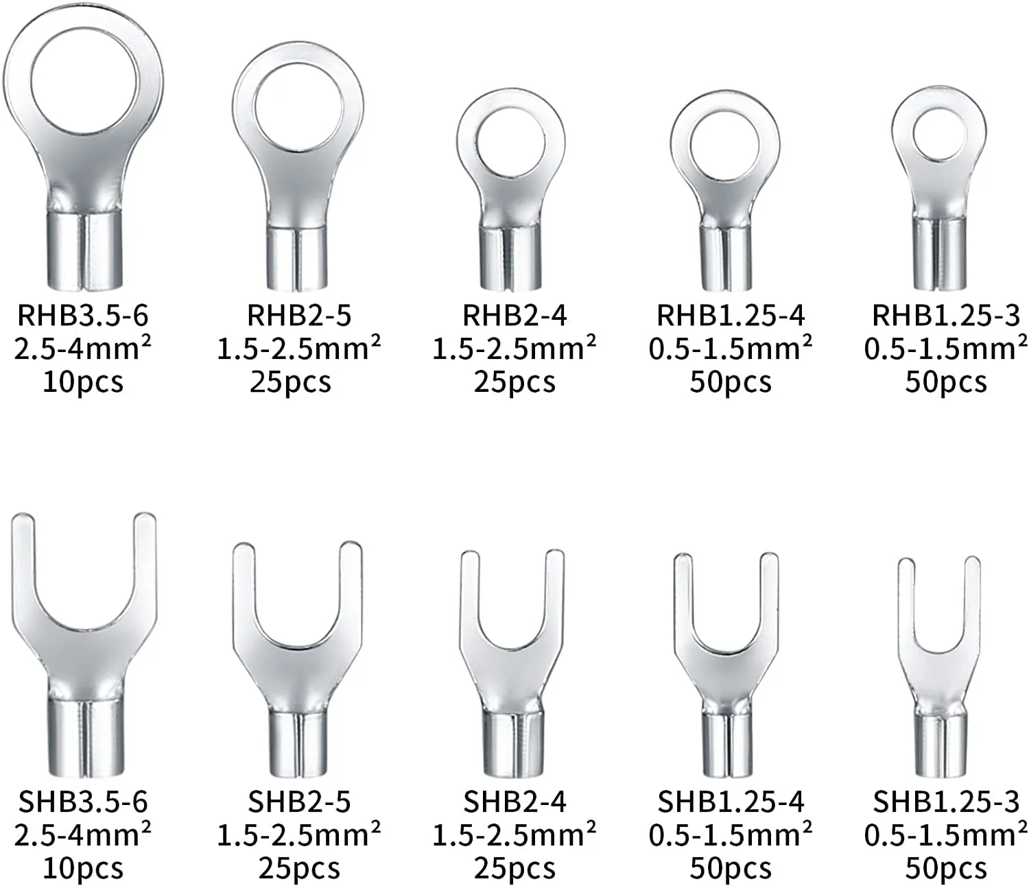 320Pcs Crimp Terminal Set, 10 In 1 Non-Insulated Ring Fork U-type Brass Terminals Assortment Cable Wire Connector Kit