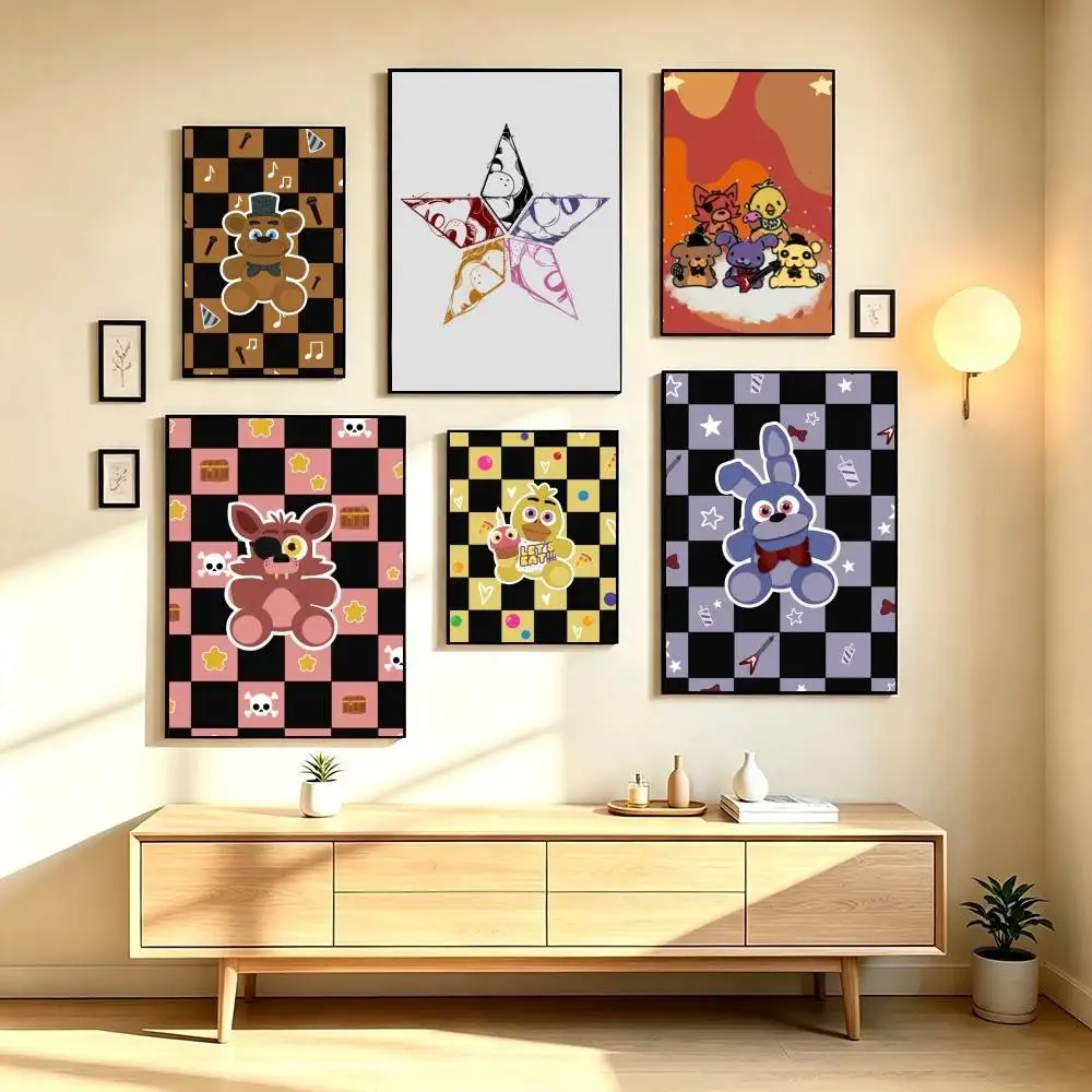 F-Five Nights at Freddy Game Poster High Quality Dorm Living Room Aesthetic Wall Decoration Painting Stickers Gift