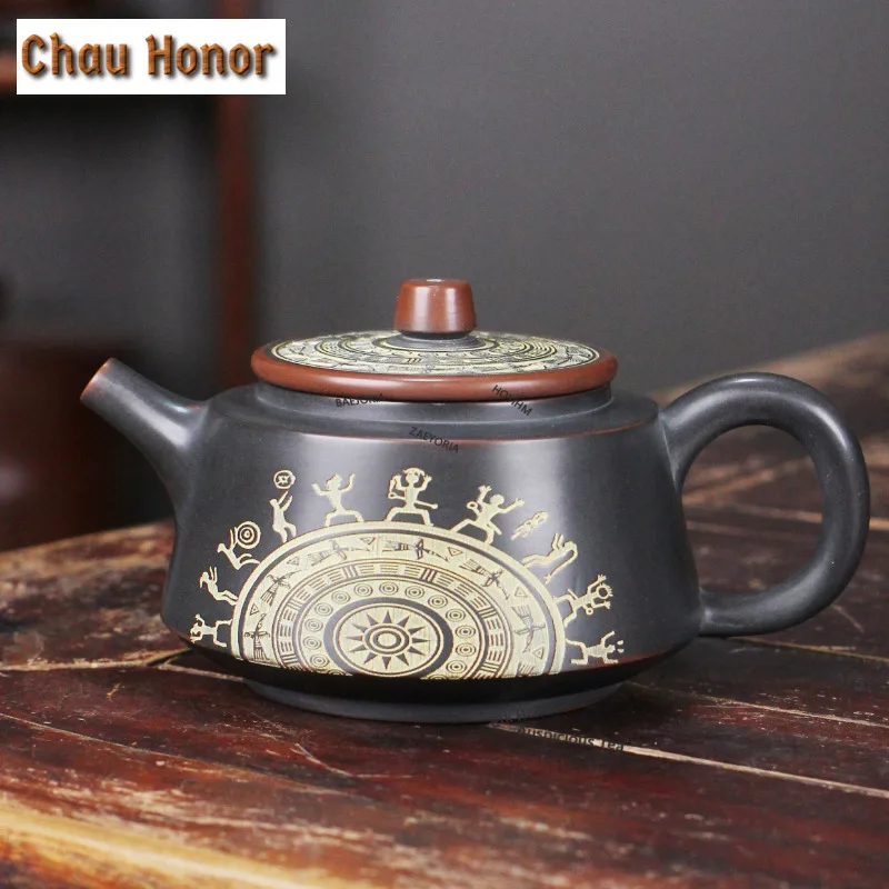 280ml Exquisite Qinzhou Nixing Pottery Teapots Artists Handmade Copper Drum Pot Raw Ore Mud Tea Maker Kettle Zisha Tea Ceremony