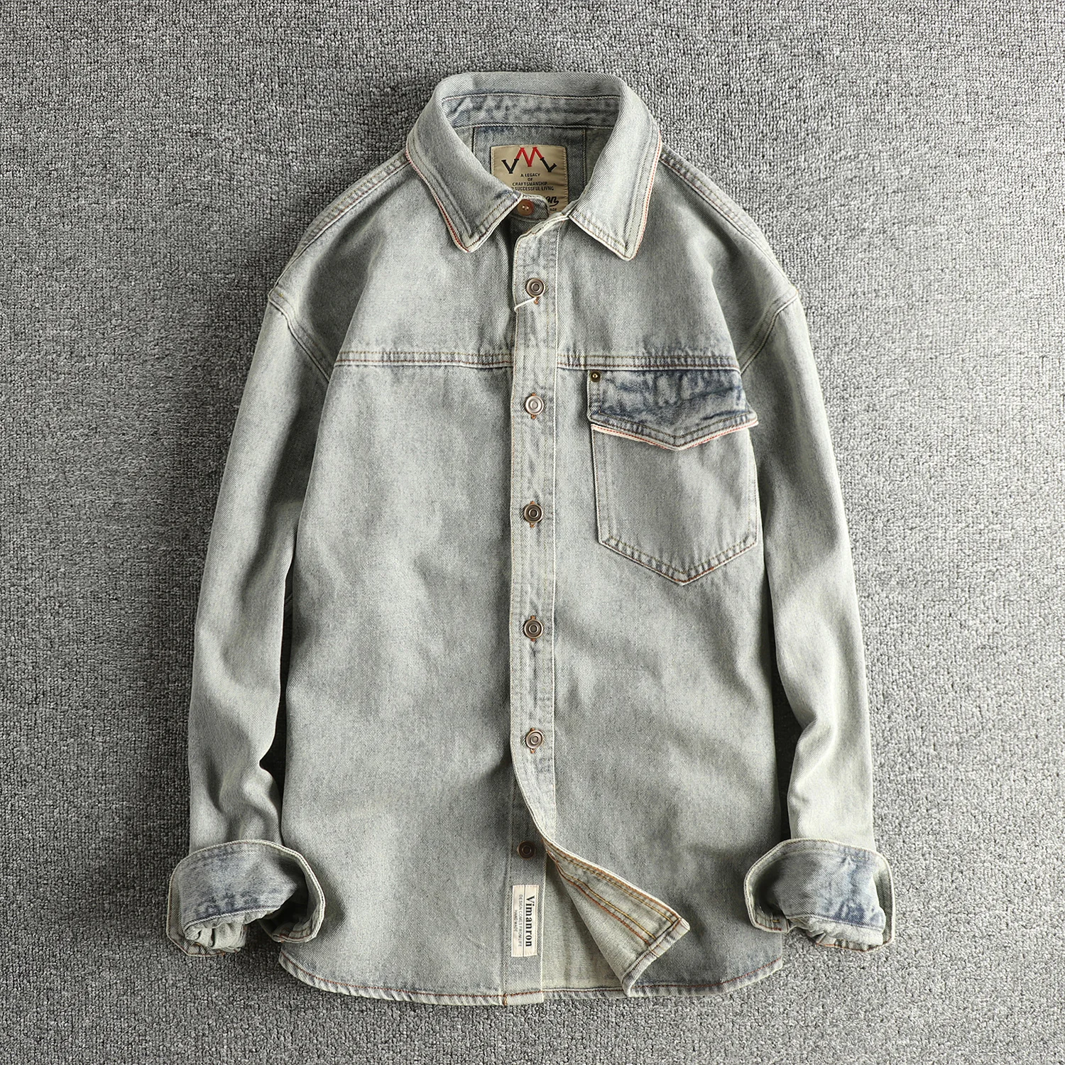

100% cotton Ami Kaji vintage denim shirt men's washing old and new trendy shirt jacket