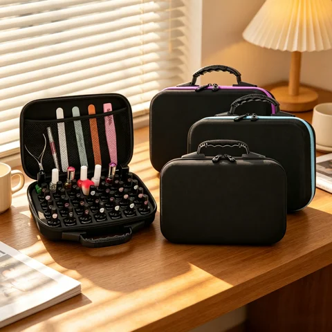 35 Slots Nail Polish Storage Bag, Hard Shell Portable Manicure Tool Organizer Case With Zipper & Inner Mesh Pocket, Travel Nail
