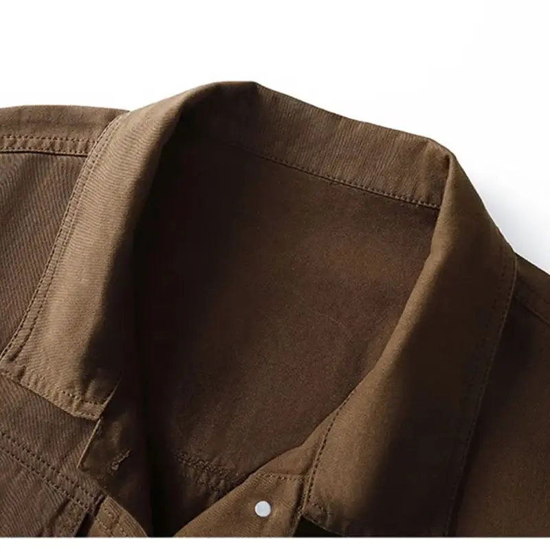 Retro Brown Short Denim Jacket Turndown Collar Long Sleeves Loose Fashion Versatile Jacket 2025 Spring Autumn New Women's Top