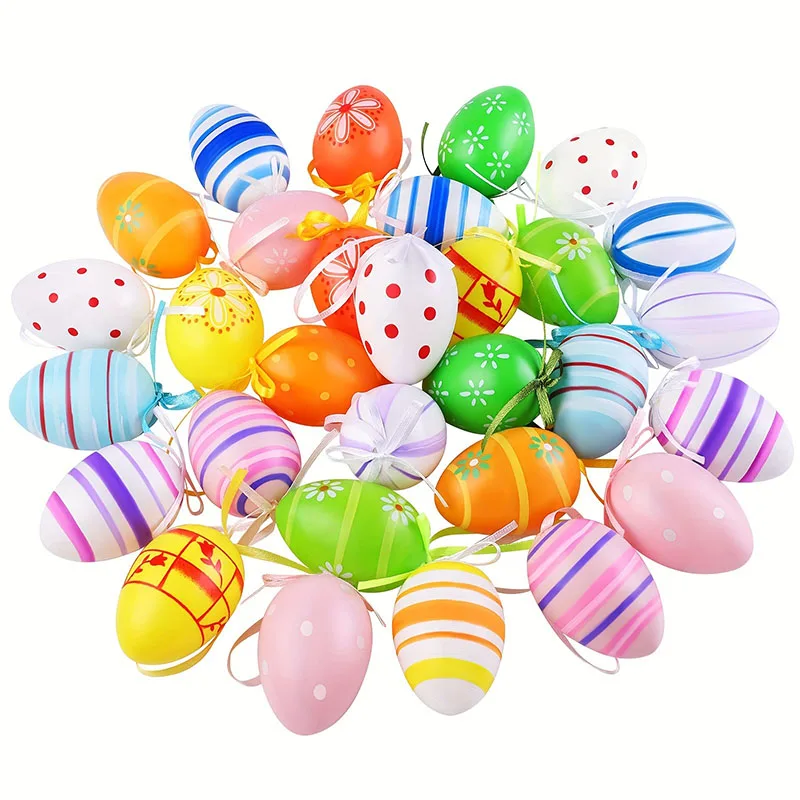 24Pcs Plastic Easter Eggs Hanging Ornament Easter Tree Basket Colorful Eggs Decoration Happy Easter Party Kids Gift Home Decor - Detail 1