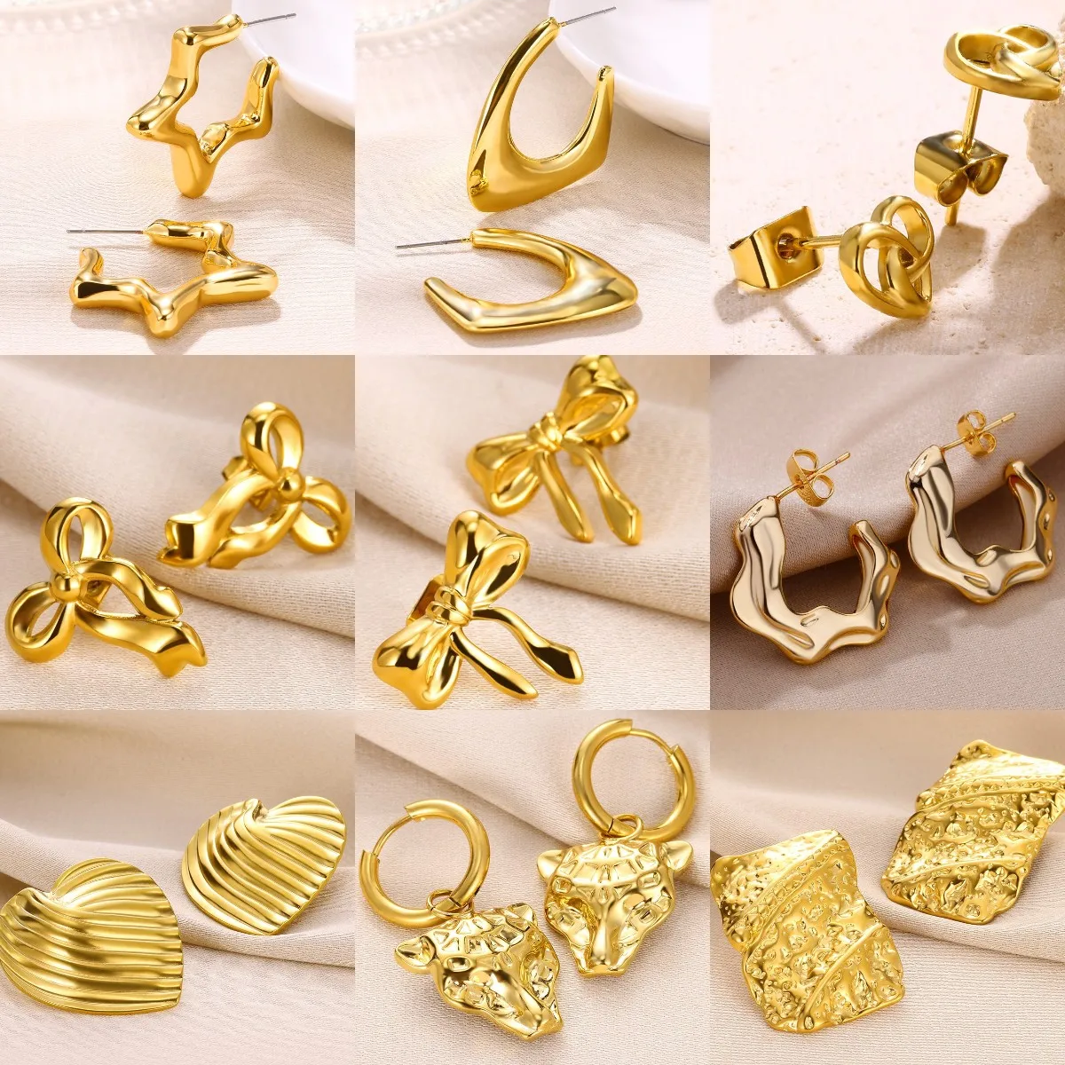 Gold Farbe Edelstahl C-Förmigen Geometrische Unregelmäßige Ohrringe Klassische Leopard-Kopf Bogen Ohrringe Weiblichen Schmuck Kostenloser versand