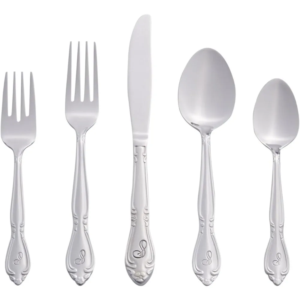 

46-Piece Personalized Stainless Steel Flatware Set with Serving Utensils