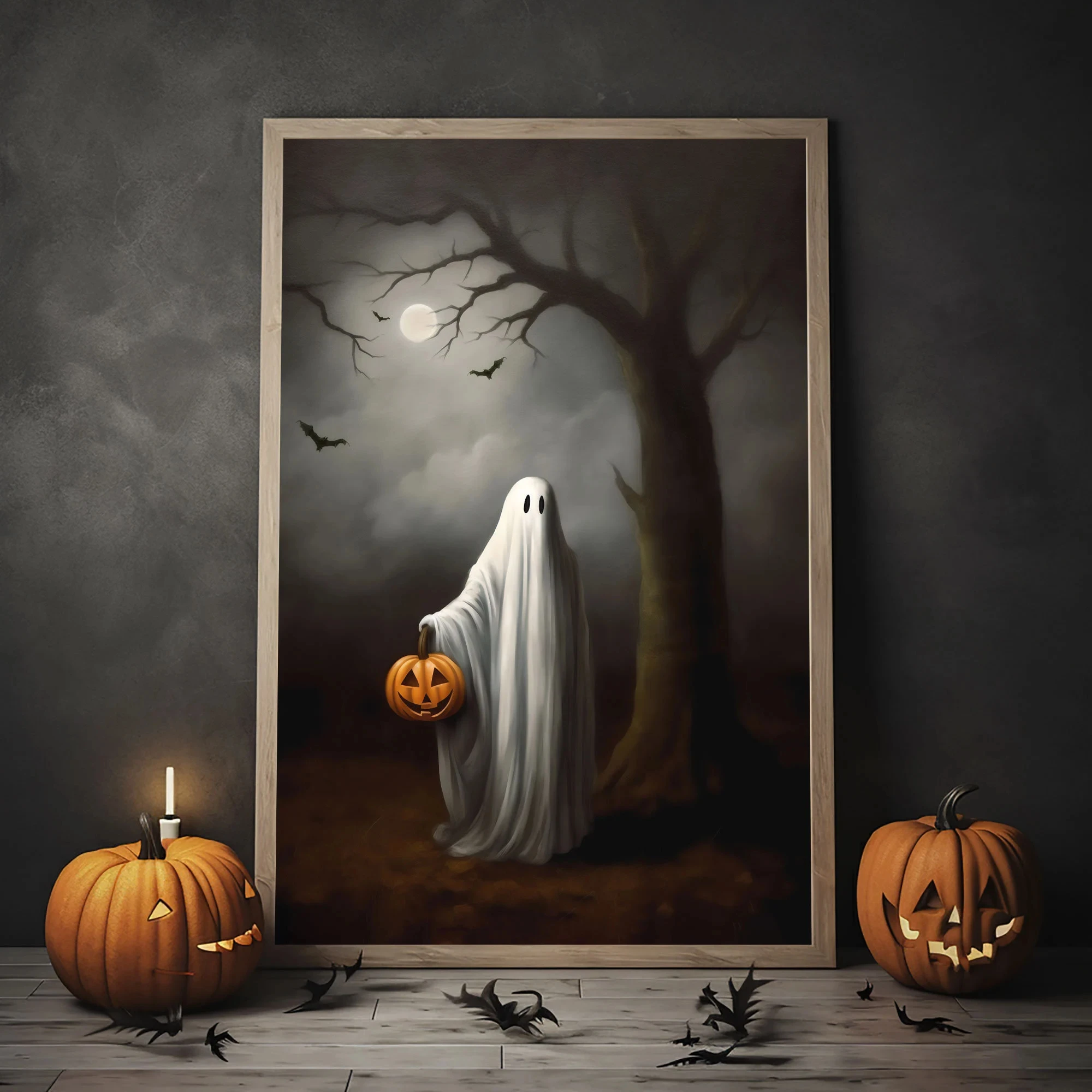 Funny Pumpkin Candle Ghost Halloween Canvas Painting Festival Home Decor Pop Art Retro Poster Print Children's Room Wall Picture